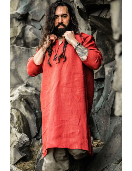 Tunique Viking en Lin Halvar Rouge