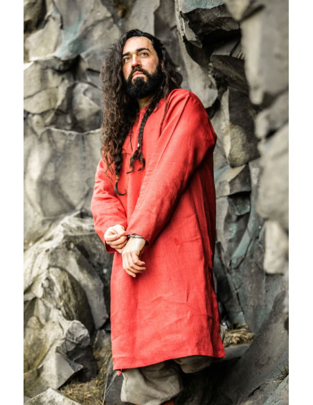 Tunique Viking en Lin Halvar Rouge