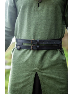 Ceinture Viking en cuir double modèle Ubbe, noir 2