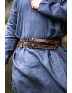 Ceinture Viking double en cuir, modèle Ubbe, marron foncé