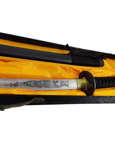 Katana saya noir décoratif avec boîte...