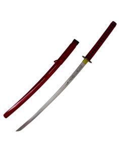 Katana décoratif rouge avec boîte en bois (103 cm.)