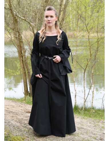 Robe Médiévale Burglinde avec Manches Trompette - Noir