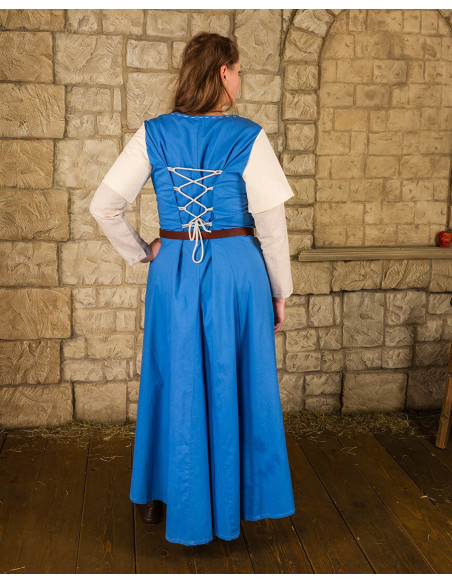 Robe médiévale modèle Elodie, bleu-crème