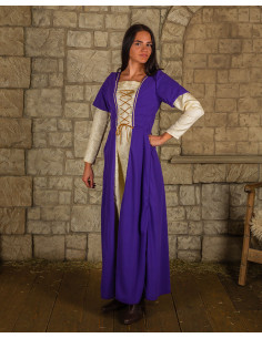 Robe de dame médiévale modèle Madeline, violet/crème