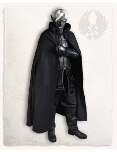 Cape médiévale en laine noire d'Aaron (140 cm.)