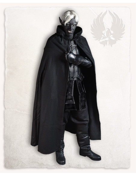 Cape médiévale en laine noire d'Aaron...