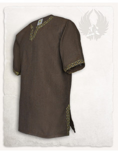Tunique médiévale motif chevrons modèle Sigbert, marron