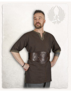 Tunique médiévale motif chevrons modèle Sigbert, marron 2