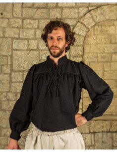 Chemise médiévale à nouer modèle Ansgar, couleur noire