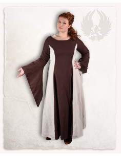 Robe médiévale en coton modèle Calla, marron-crème