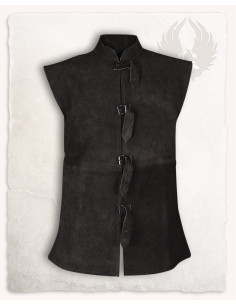 Gilet médiéval en cuir de chamois noir, modèle Orthello