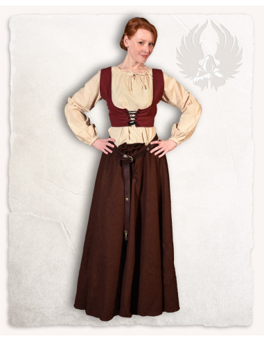 Corsage médiéval en coton bordeaux modèle Annabelle