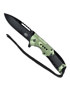 Couteau tactique avec manche camo vert (total 21,5 cm.)