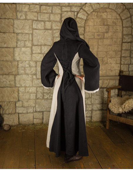 Robe médiévale noir-crème à capuche...