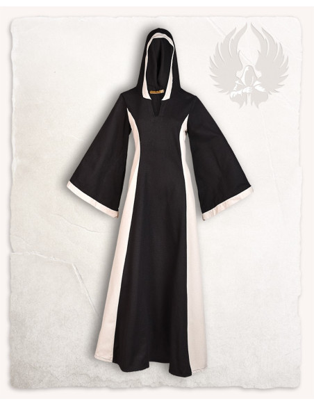 Robe médiévale noir-crème à capuche...