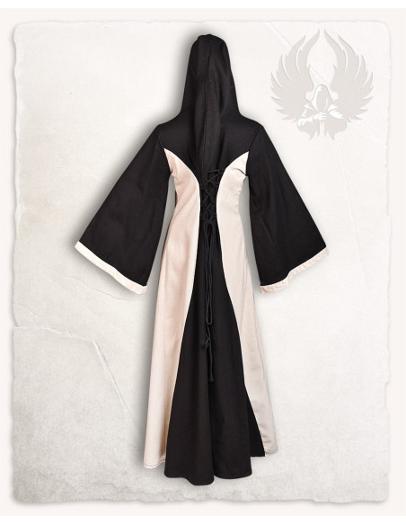 Robe médiévale noir-crème à capuche...