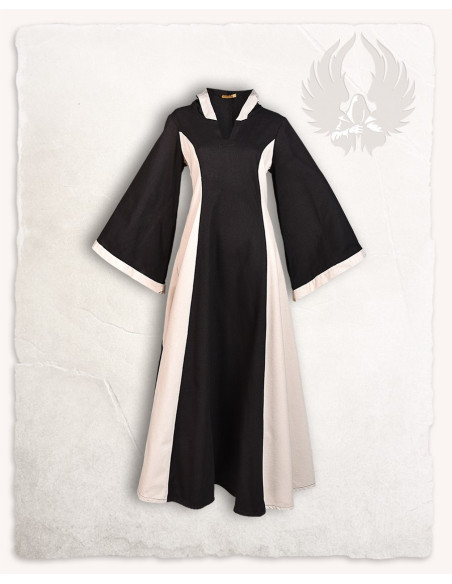 Robe médiévale noir-crème à capuche...