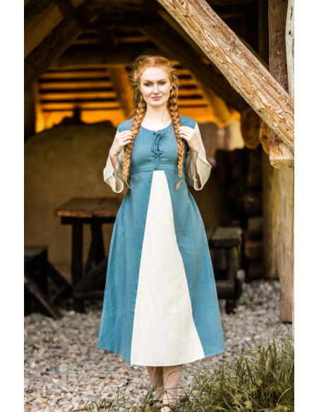 Robe médiévale en coton bleu clair...