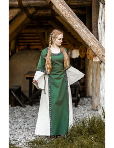 Robe médiévale femme Angie, vert-blanc naturel