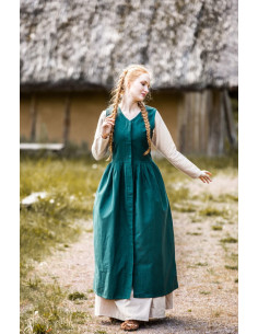 Robe paysanne médiévale modèle Arlette, couleur verte