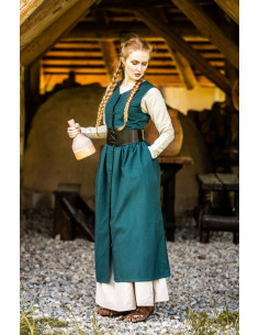 Robe paysanne médiévale modèle Arlette, couleur verte 2