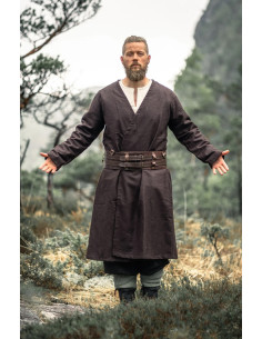 Tunique viking ouverte en laine, modèle Balder, marron