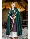 Cape médiévale classique Elinor couleur verte avec capuche courte, Unisexe