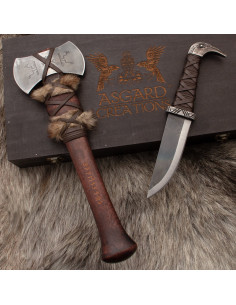 Ensemble hache et couteau viking avec boîte, création Asgard