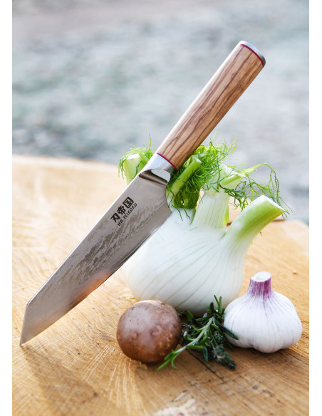 Couteau de cuisine Chef Ha Teikoku, lame en acier Damas (29,5 cm.)