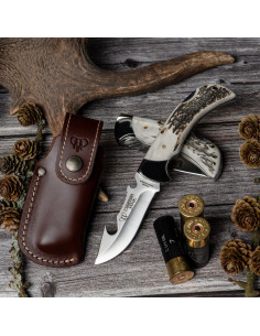 Couteau de chasse Xena, manche en corne de cerf polie...