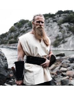 Tunique viking sans manches de couleur blanc naturel