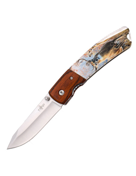Couteau de chasse design cerf, manche...