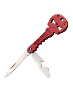 Porte-clés tête de mort rouge, couteau et décapsuleur