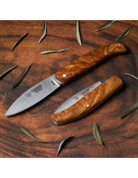 Couteau de poche manche olive, lame 9,5 cm.