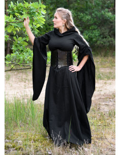 Robe médiévale femme manches trompette, noire