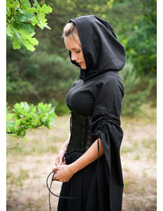 Robe médiévale femme manches trompette, noire 2
