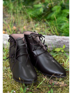 Bottines médiévales à lacets, marron (XIIIe-XVe siècles)