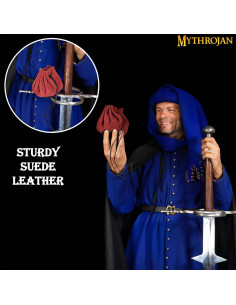 Sac médiéval pour récréations, or et dés - vin rouge 2