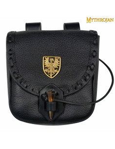 Sac d'aventurier médiéval noir, type sac banane, avec aigle