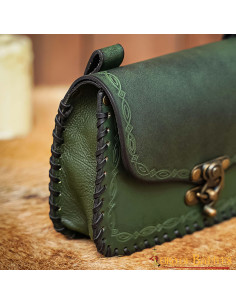 Sac du Sorcier Médiéval, type sac banane, en cuir - Vert 2