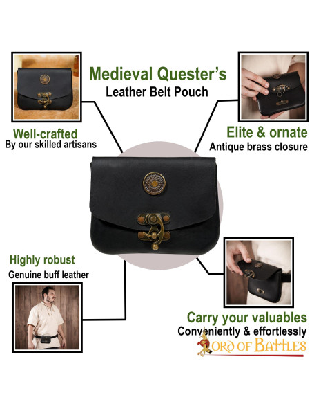 Sac médiéval en cuir noir avec...