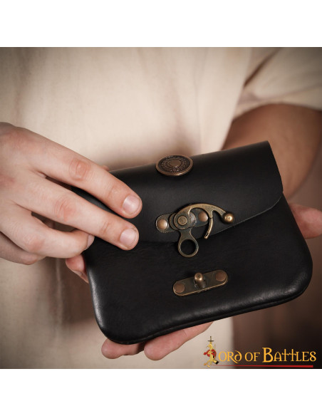 Sac médiéval en cuir noir avec...