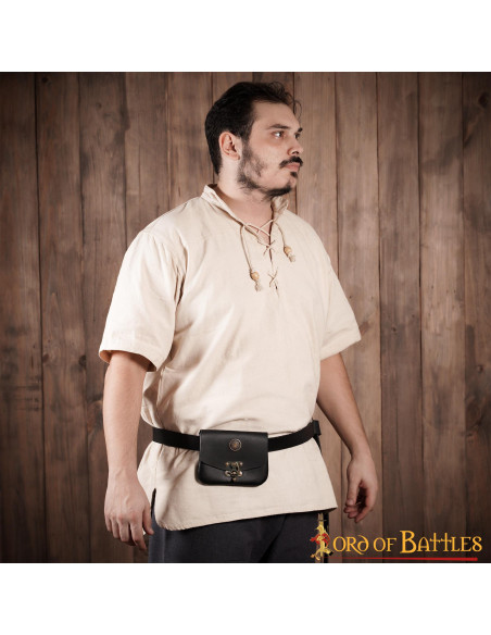 Sac médiéval en cuir noir avec...