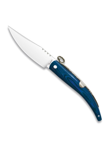 Couteau de poche classique avec anneau, manche en stamina bleu