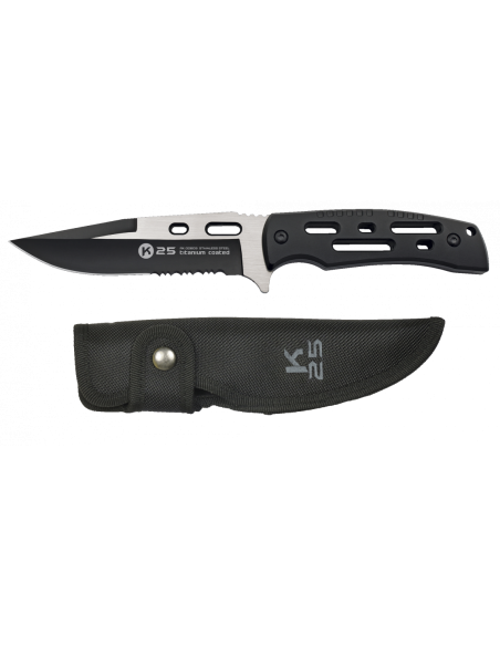 Couteau tactique K25 noir, lame mixte...