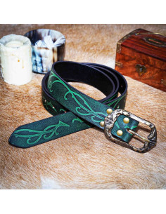 Ceinture Forest Elf en cuir vert embossé