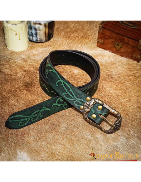 Ceinture Forest Elf en cuir vert embossé