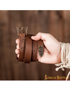 Ceinture étroite marron Viking avec boucle et plaque