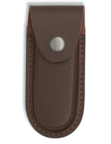 Etui rigide en cuir marron pour couteaux de poche (15x6 cm.)